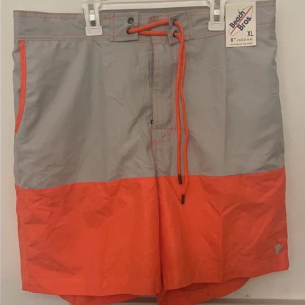 Orange and Gray Beach Bros 8” Inseam Trunks